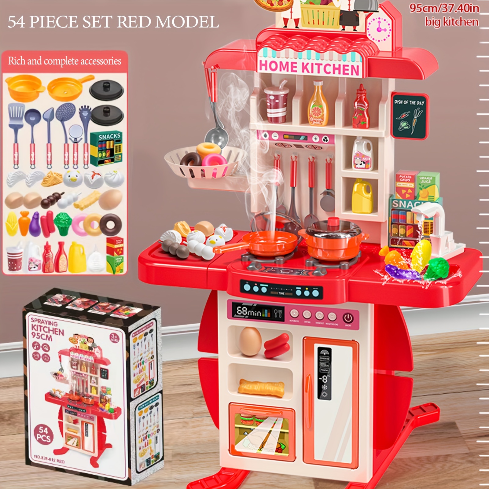 

Spray 37.4in High Children's Pretend Kitchen Toy Set, Realistic Kitchenware, Children's Kitchen Toy Set With Real Sounds And Lights, Kitchen Toys For Children Aged 3-8, 54-piece Set Of Small Toys