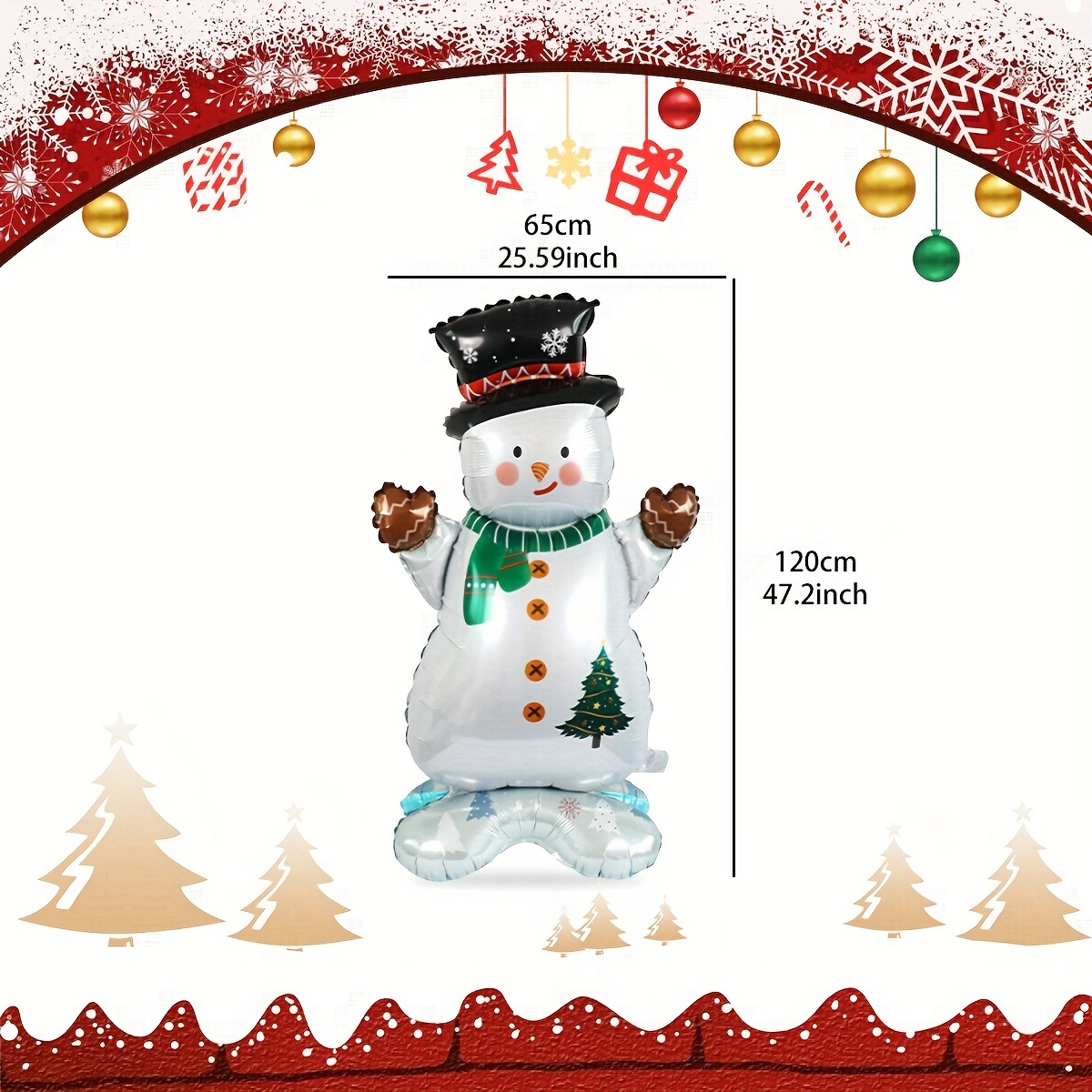 Image of 1 Extra Large Standing Christmas Scarf Snowman Balloon - Christmas, New Year Celebrations & Birthday Parties - Ideal For Indoor And Outdoor Use