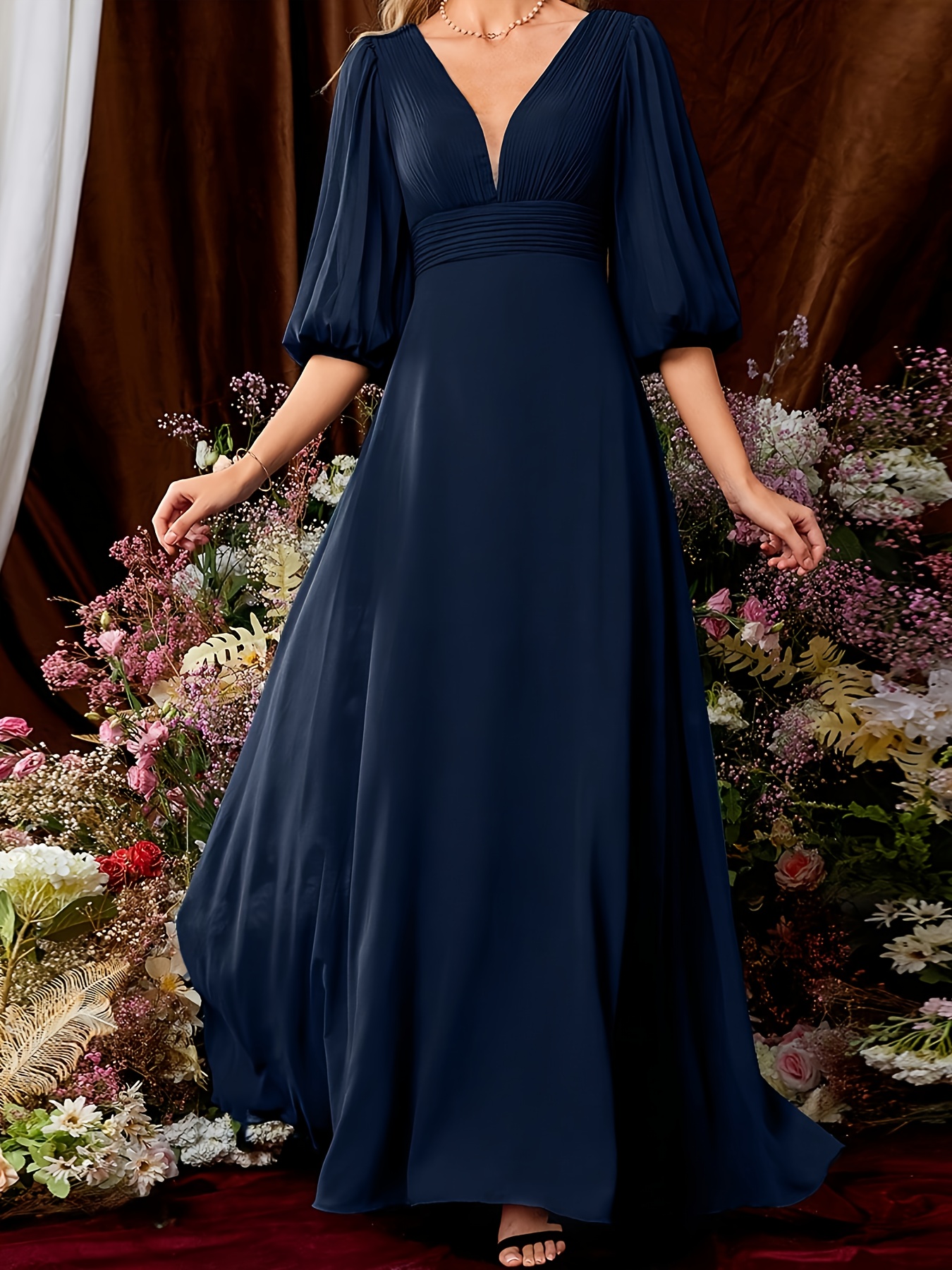 white christmas dresses Floral printed maxi elegant chiffon dresses 5013 – Xiaolizi main image 1