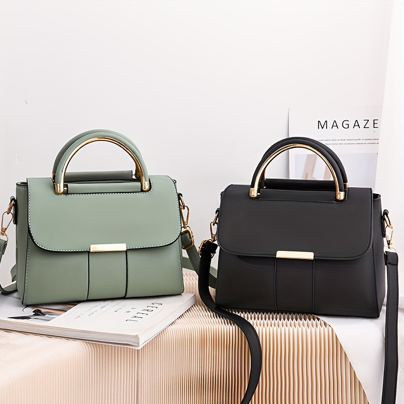 

Women's Crossbody Bag, Pu Leather Elegant Handbag With Metal Accents And Adjustable Strap, Fashion Shoulder Bag