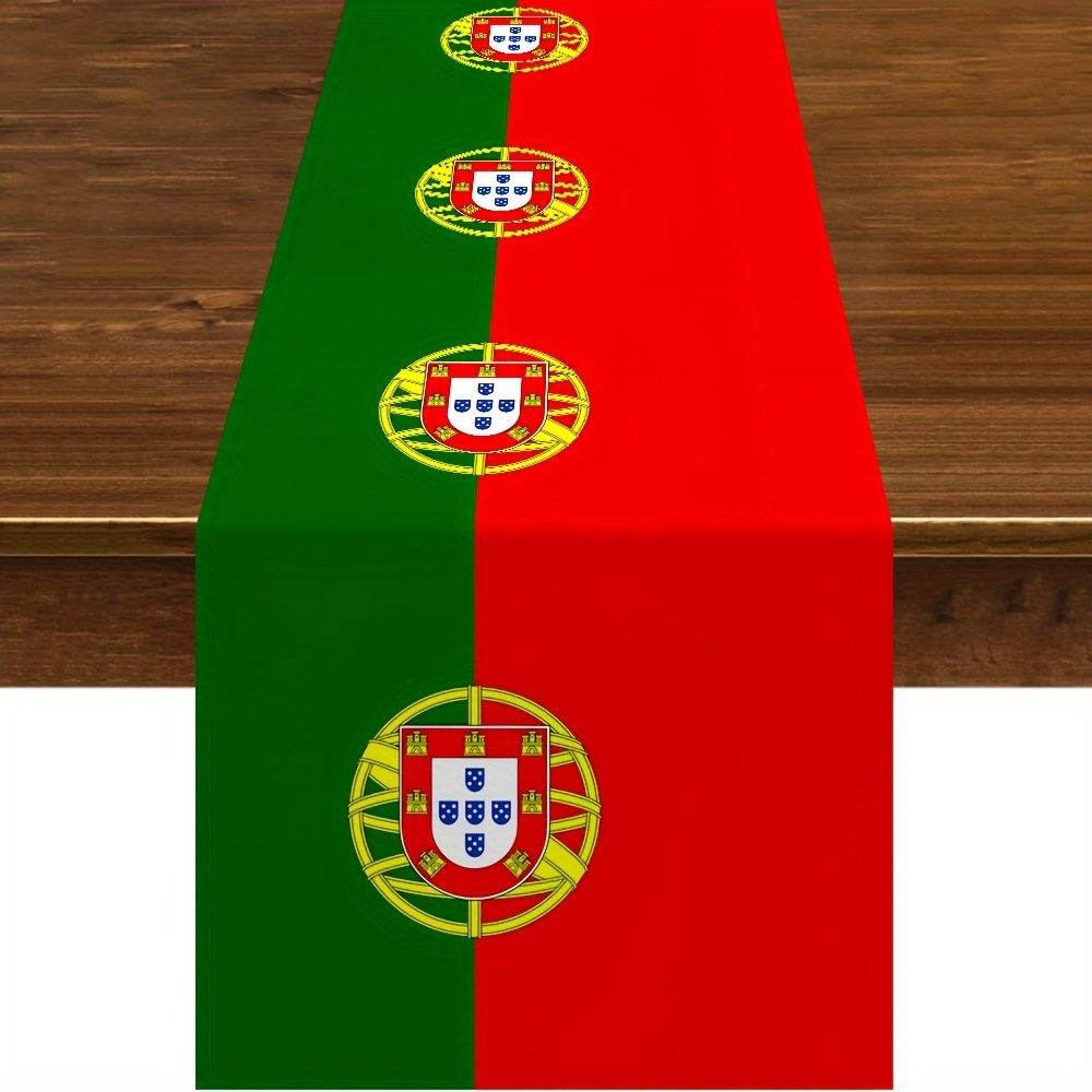 

1pc Portuguese Flag Table Runner - 100% Polyester Woven Rectangular Tablecloth, Fashion Style Wallpaper For Home And Restaurant Decor, Kitchen Desktop Accessory