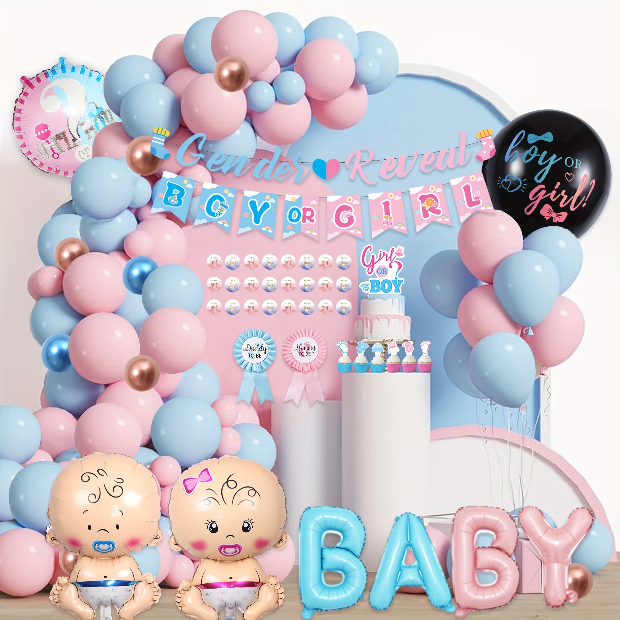 

140pcs Baby Gender Reveal Decorations, Boy Or Girl Gender Reveal Party Supplies, Including Gender Reveal Balloons, Foil Boy Or Girl Balloons, Cake Toppers, Banners, Gender Reveal Party Decor Supplies