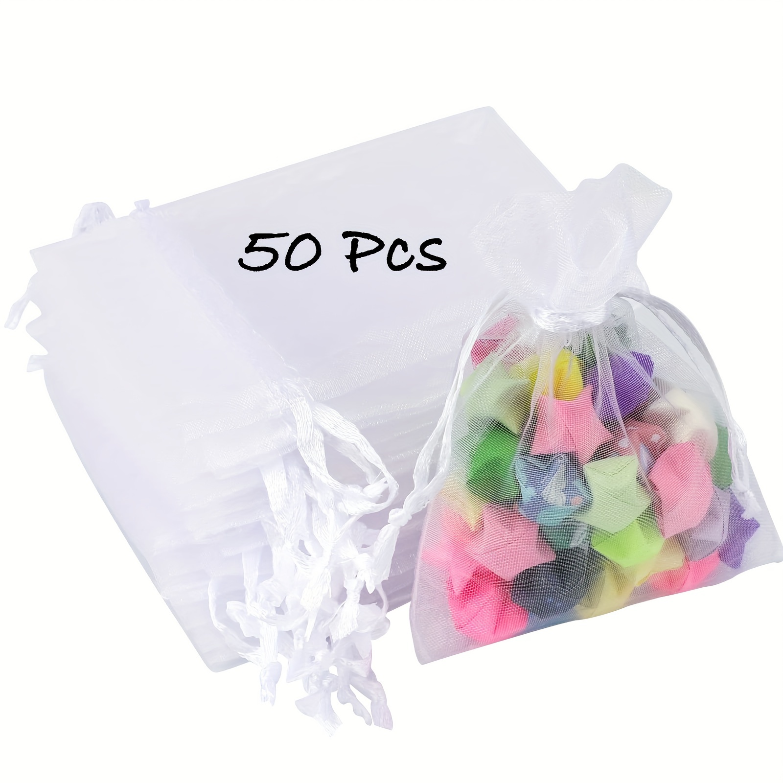 

50pcs Vibrant Organza Gift Pouches - Candy-shaped Favor Bags With , Weddings, Birthdays, Anniversaries | Transparent Netting For Elegant Presentation, Gift Bags