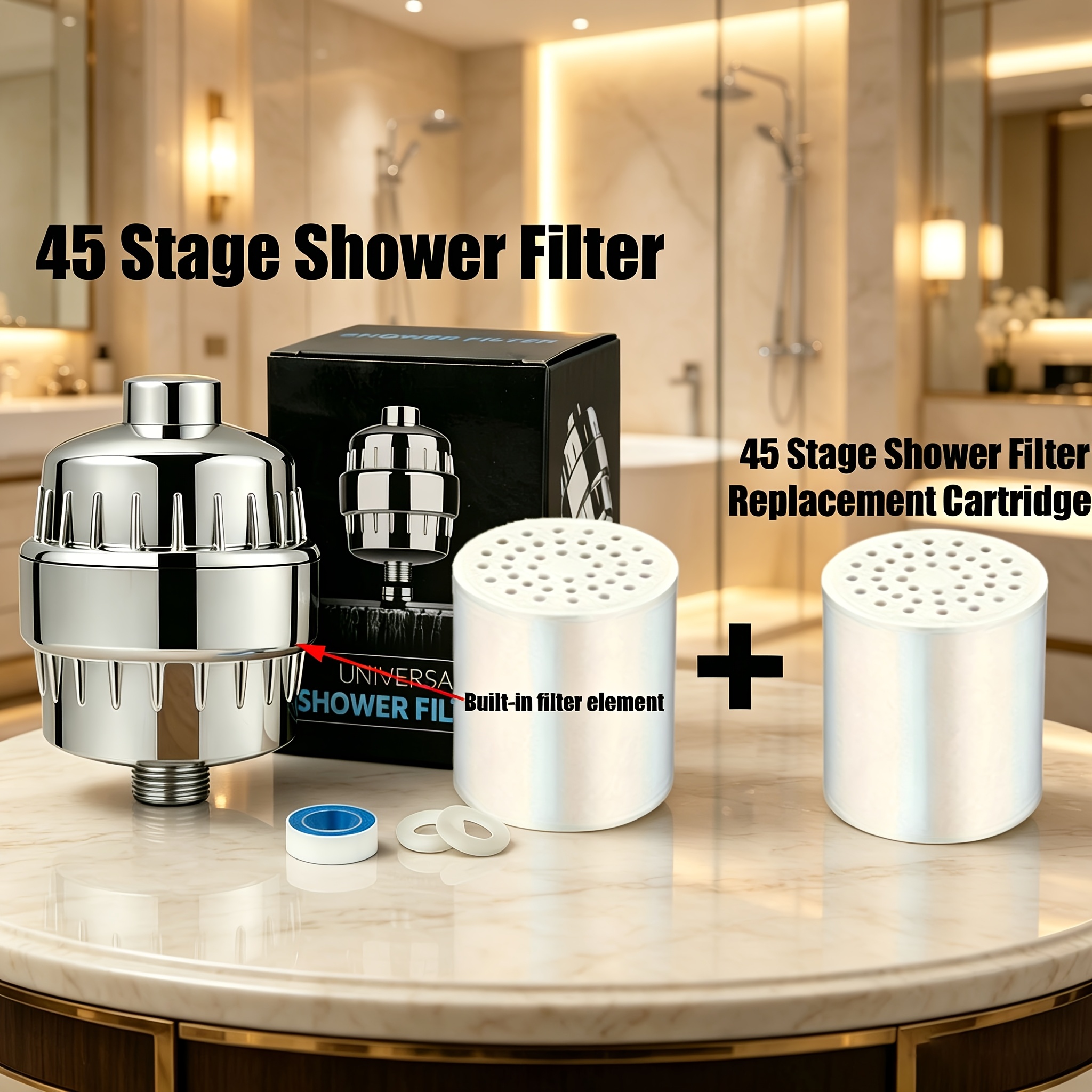 TEMU 45 Filtration Full Upgrade Shower Head Water Filter-equipped With A Replacement Filter Cartridge, Dual Purpose For Shower/faucet, Efficient