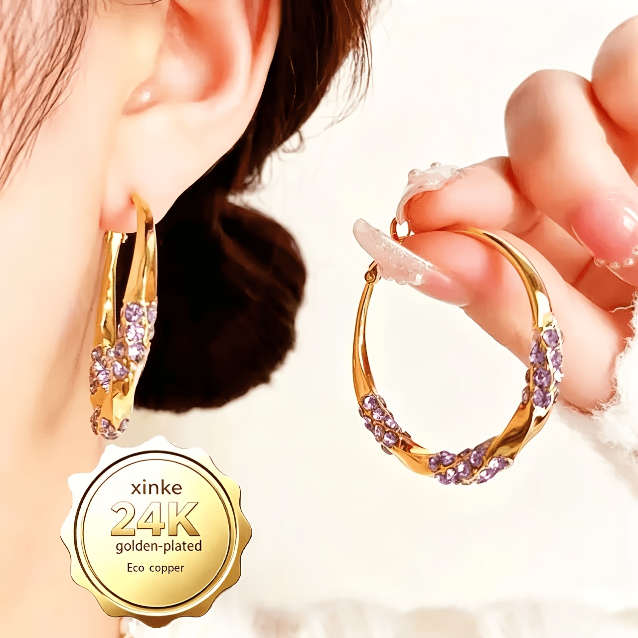 TEMU Boucles d'oreilles plaquées or 24K avec 3A - Bohèmes et minimalistes, adaptées pour , les festivals - Bijoux élégants pour , la Saint-Valentin,