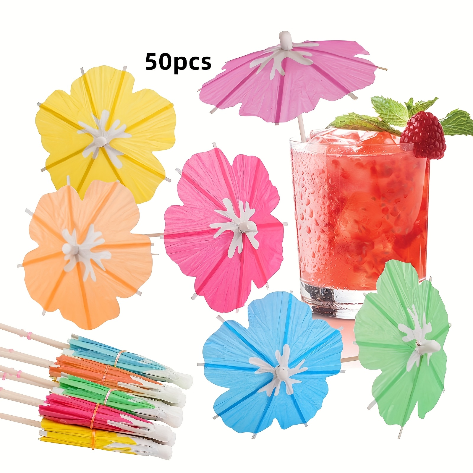 Image of 50 Mini Cocktail Umbrellas, Small Toothpicks For Drinks, Elegant Cocktail Picks, Cupcake Decorations, Hawaiian Embellishments, Tropical Party Decorations, Halloween, Christmas