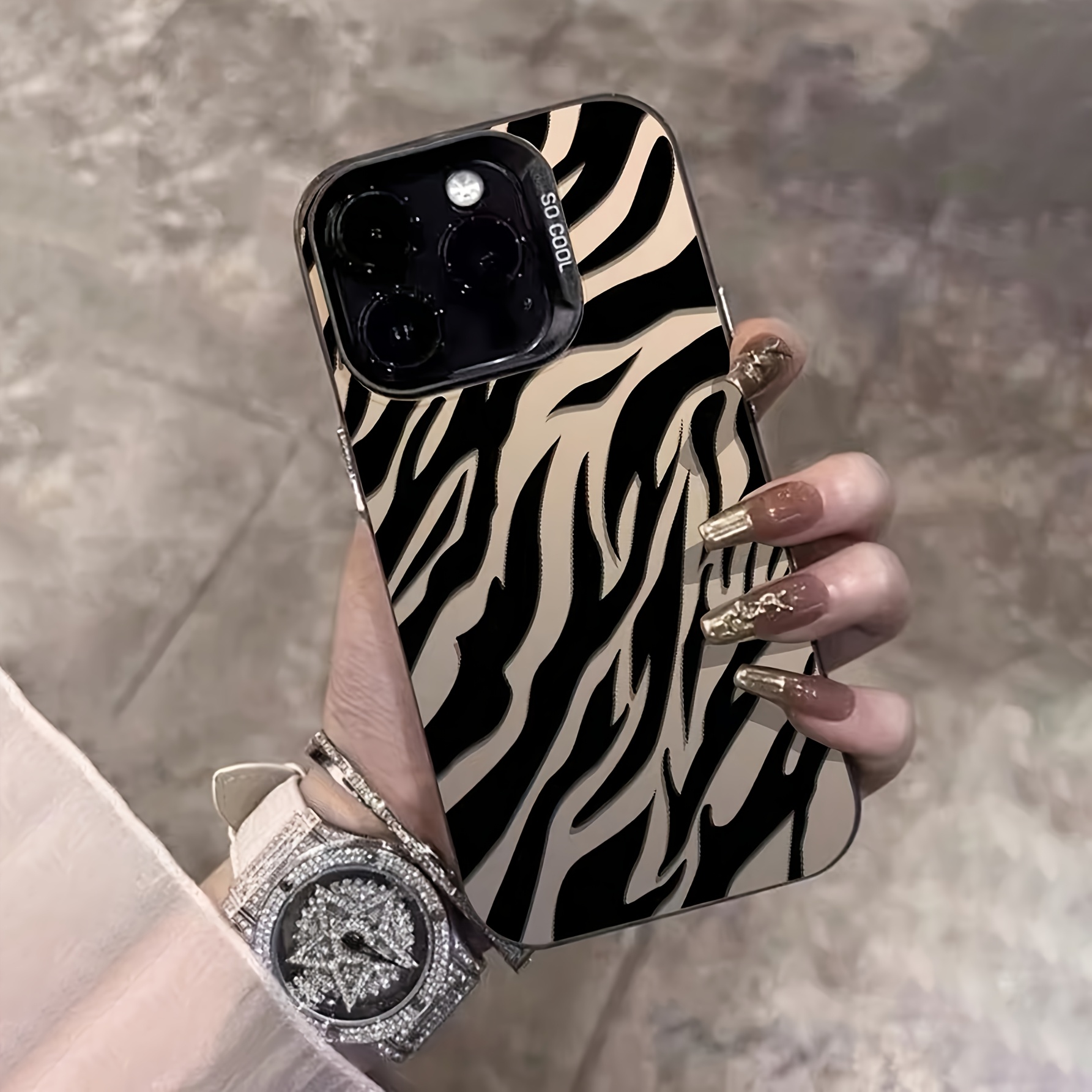 TEMU Phone Case: Zebra Stripe Imd Silvery-plated Imd Phone Case, Stylish And High-value, Protective Cover, A For Autumn And Winter. Suitable For