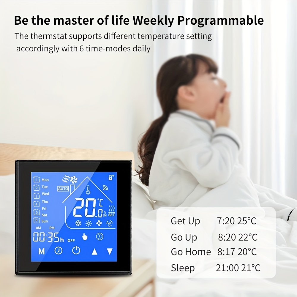 Tuya Smart WiFi Thermostat LCD Touch Screen Electric Heating Thermostat Digital Temperature Controller Supports Google Home Alexa Voice Control