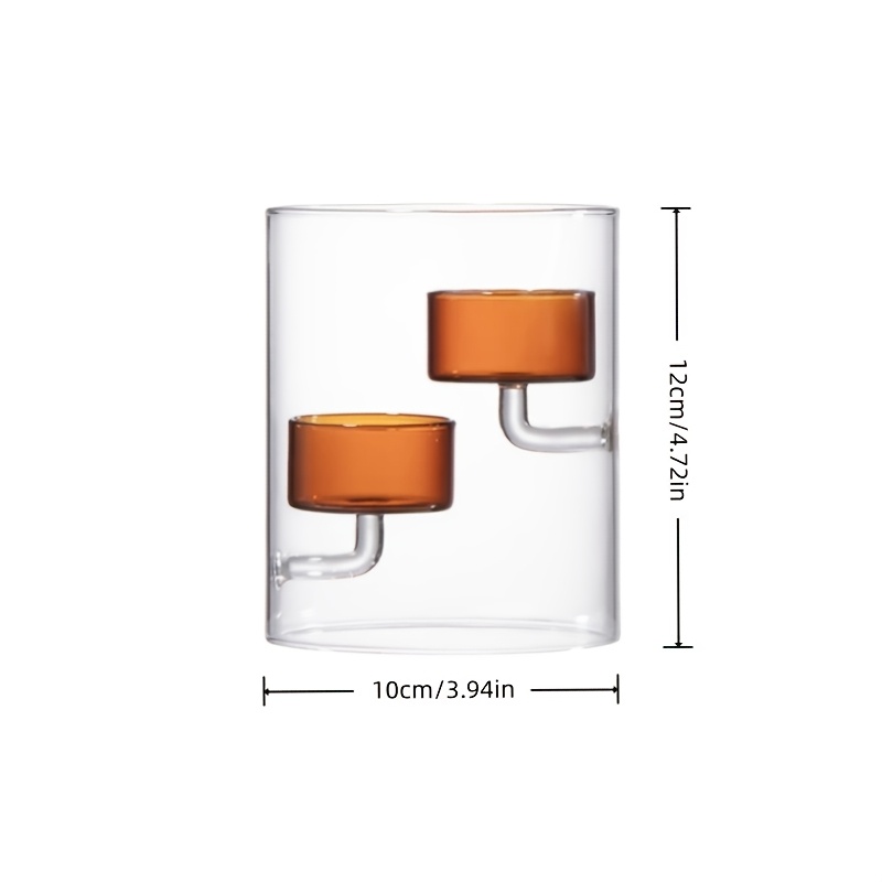 TEMU 1pc Double-cup Straight-stem Glass Candle Holder, Tabletop Aromatherapy Tea Light Cup, Dual-compartment Candle Stand, Tabletop Decorative