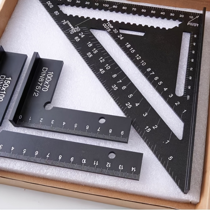 E-shop 7-Zoll Dreiecklineal aus Aluminiumlegierung, robuste Dreiecklineale und zwei T-Winkel-Set (3-teiliges Set) zur präzisen Anrechnung, vielseitige