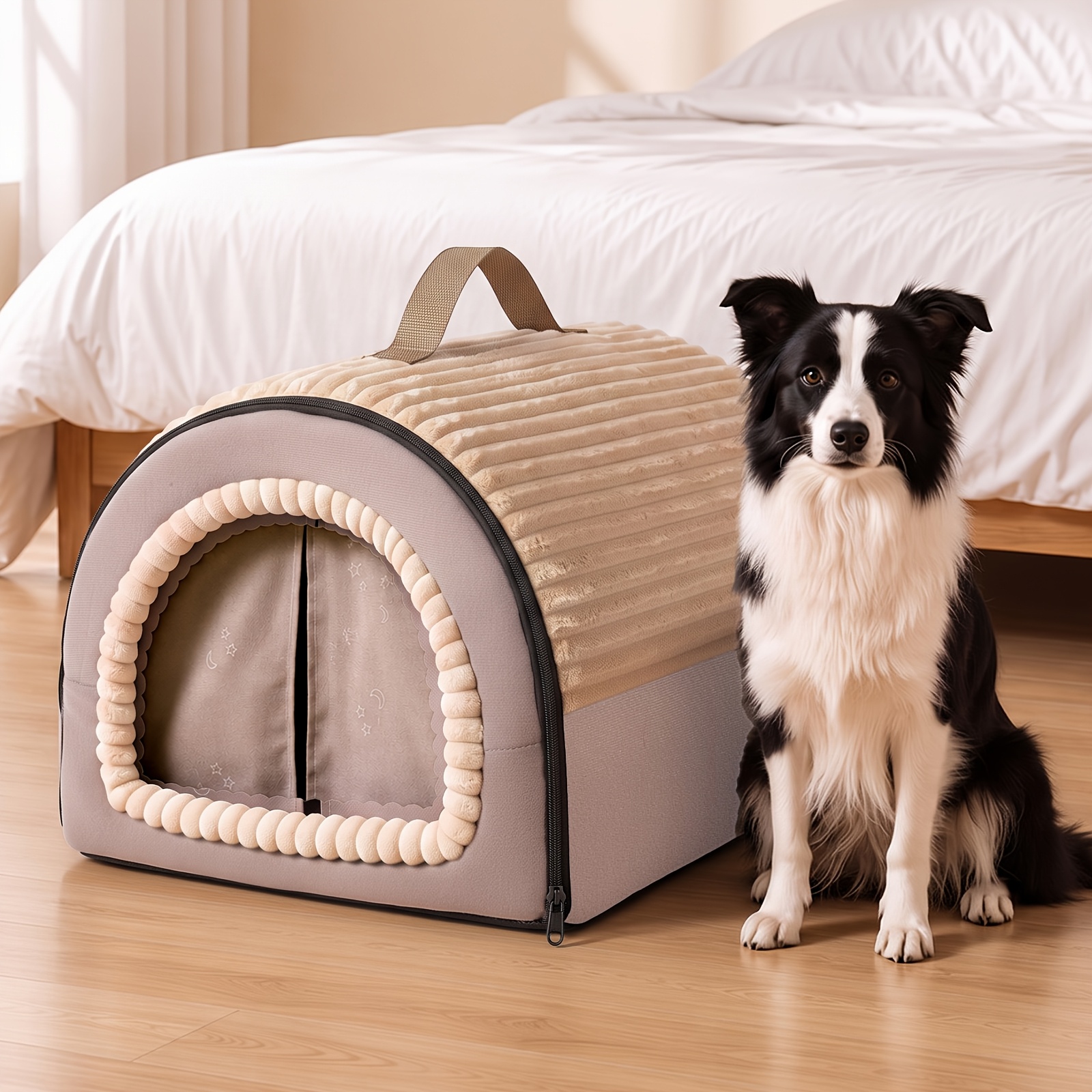TEMU Panier 2-en-1 Pliable pour Chien et Chat, Maison Spacieuse pour Animaux de Compagnie, Convient aux Chiens et Chats de Taille Moyenne et Grande,