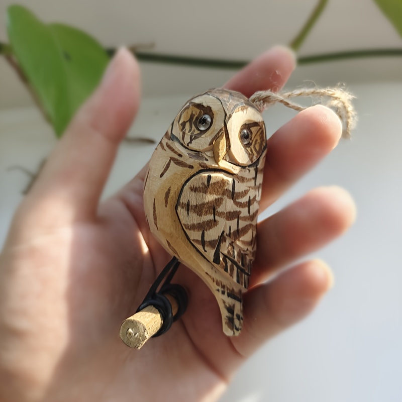 Image of Artisanal Charm, Handcrafted Wooden Owl Figurine - Versatile Hanging Or Desktop Decor, Perfect Christmas Gift For Bird Enthusiasts