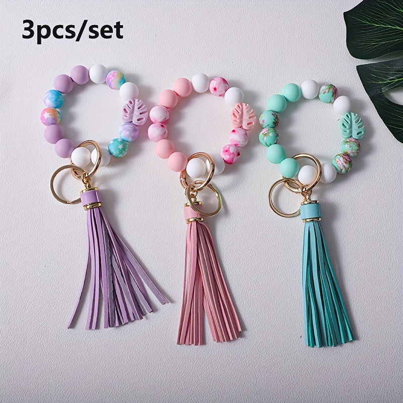TEMU 3pcs/set Bohemian Style Leaf Wrist Key Ring, Cute Bag Accessory, Key Chain For Ladies' Daily Use, Perfect Gift For And Mothers