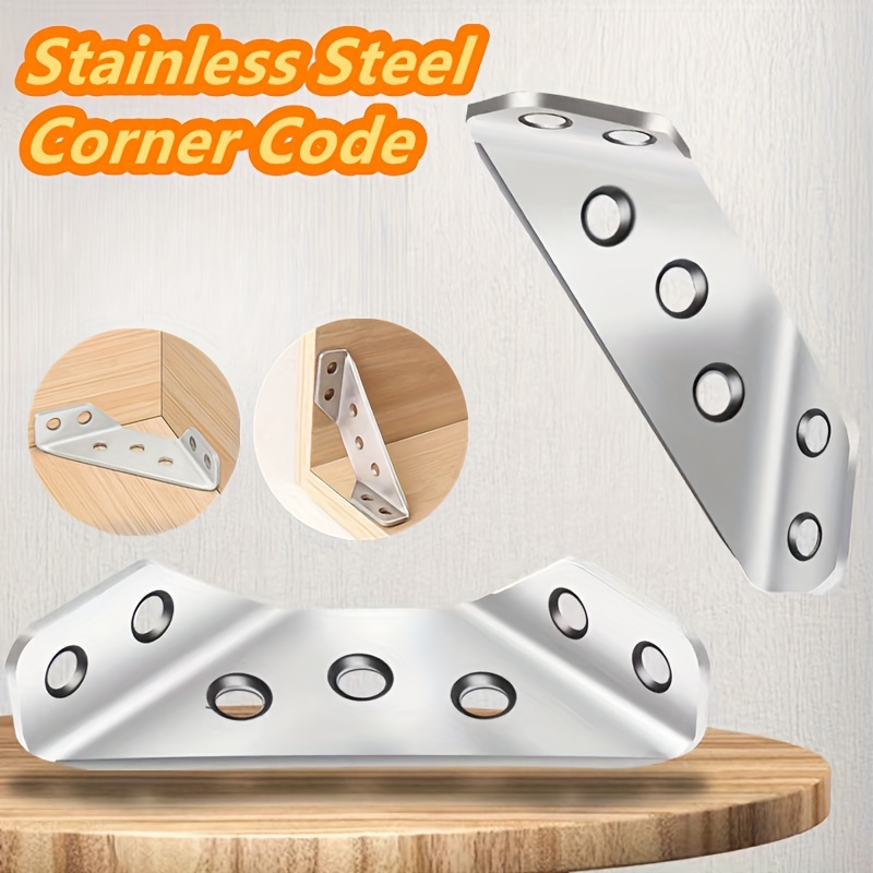 

100pcs 201 Stainless Steel Heavy Duty L-shaped Brackets, Multi-function Corner Connectors For Wood Frames, Durable Furniture Corner Reinforcement Code