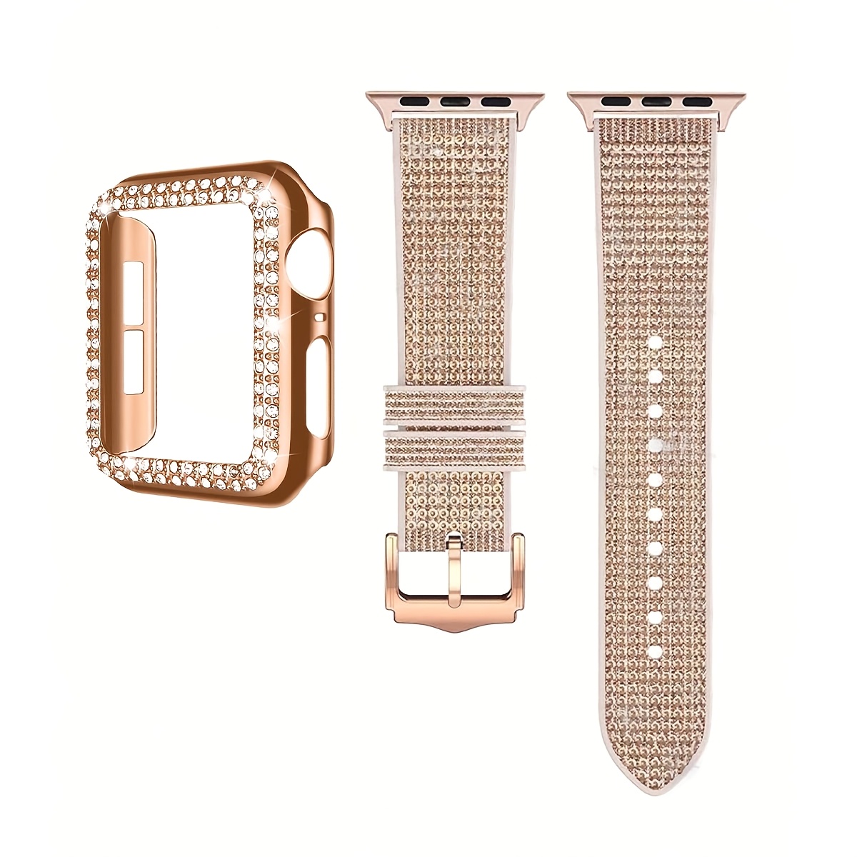Image of 2pcs Set Of Elegant And Stylish Chameleon Shiny Strap And Case, Suitable For Watch, Compatible With 1- Se.ultra.crystal Rhinestone Decoration, Shockproof Hard Pc Material Protective Cover
