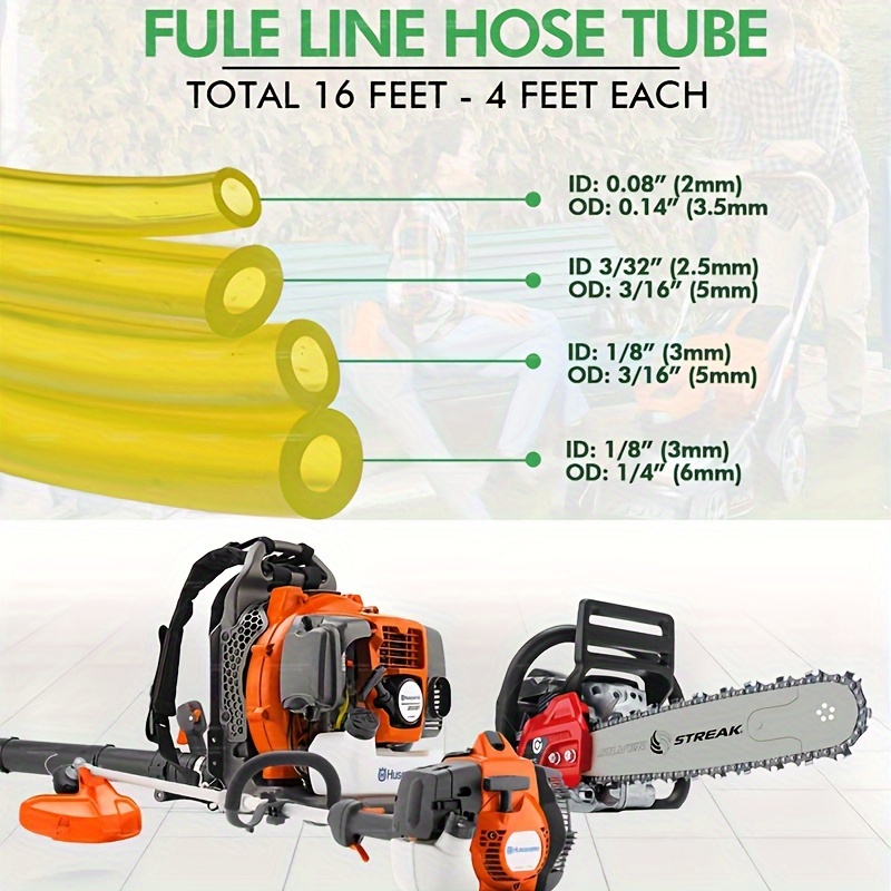 4pack Fuel Line Kit For Chainsaw Trimmer Blower, Assorted Sizes Engine