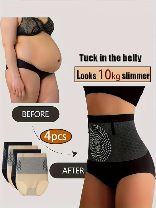 4 stück - high-waist formunterwäsche - schwarz schwarz hochelastischer stoff für starke taille- bauchformung, verstärkter hüftlift-band für mehr po. unsichtbar nahtlos für lässige outfits, leicht kombinierbar mit verschiedenen kleidungsstücken