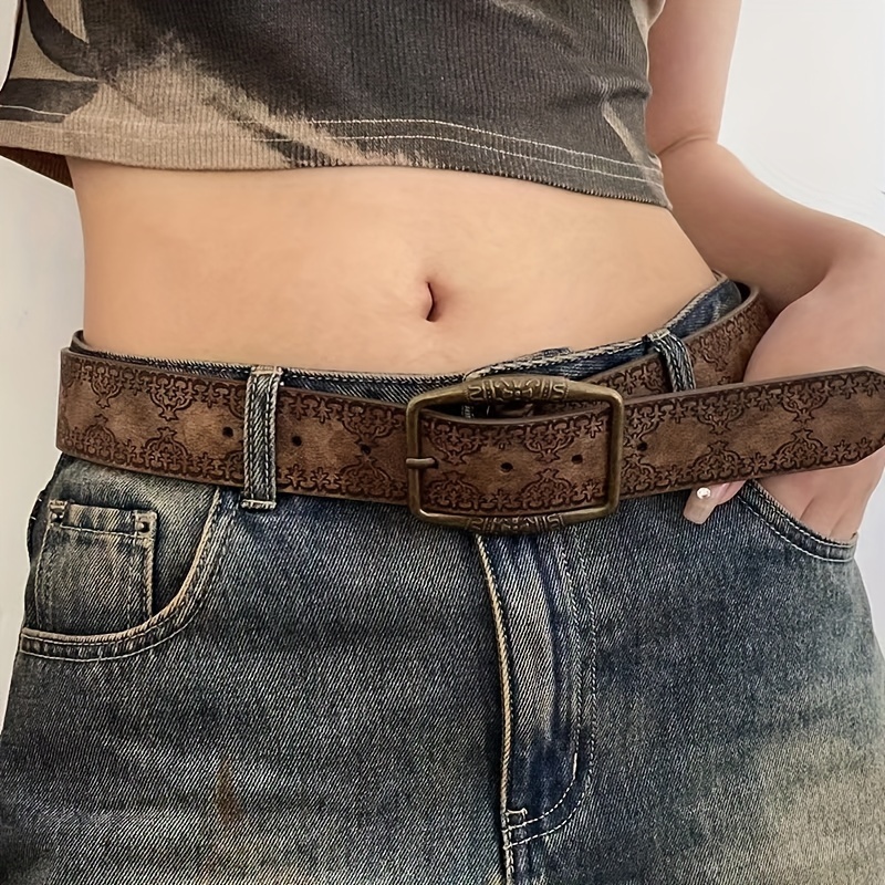 

Retro Y2k Belt Women's High-grade Brown Antique Bronze Printed Ethnic Style Belt Versatile With Denim Belts For Both Men And Women