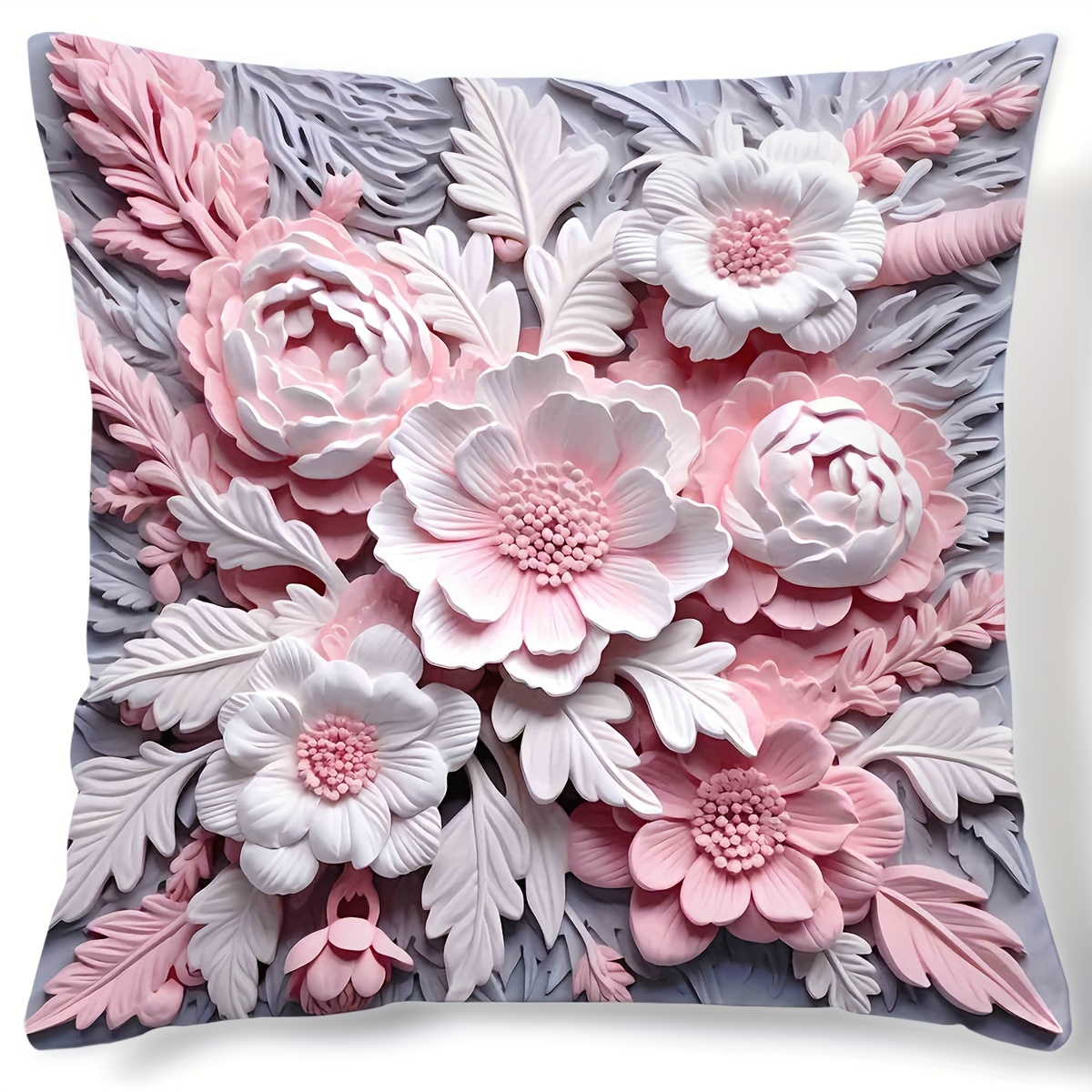 

1pc Contemporary Style 3d Floral Pattern Digital Print Pillow Cover 18x18 Inches, Decorative Square Cushion Case For Home Sofa And Bedroom Decor