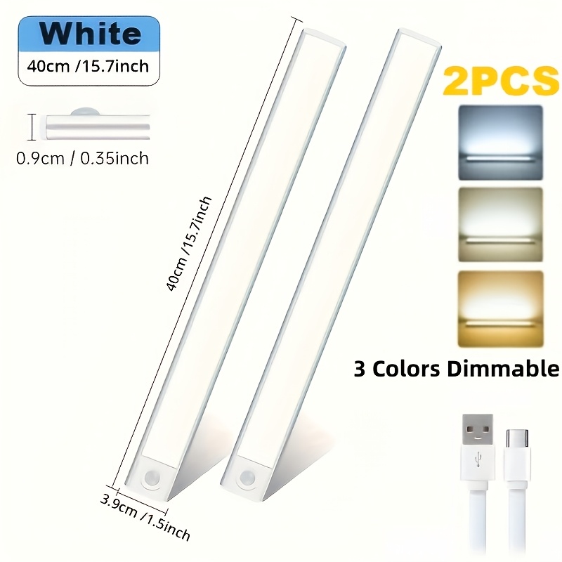 E-shop 40cm Bewegungssensor Unterbauleuchten Küchenbeleuchtung 2er/4er Set, Kabellos USB-Aufladbar, 3 Farbtemperaturen Dimmbar, Innenraum