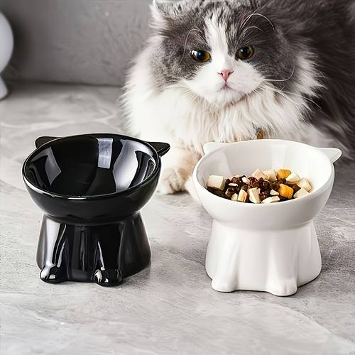 2pcs fashion cut anti vomit bowls cat food bowls anti durable plastic material raised pet feeding dish wide base anti spill perfect elevated cat bowl cat food feeding dish