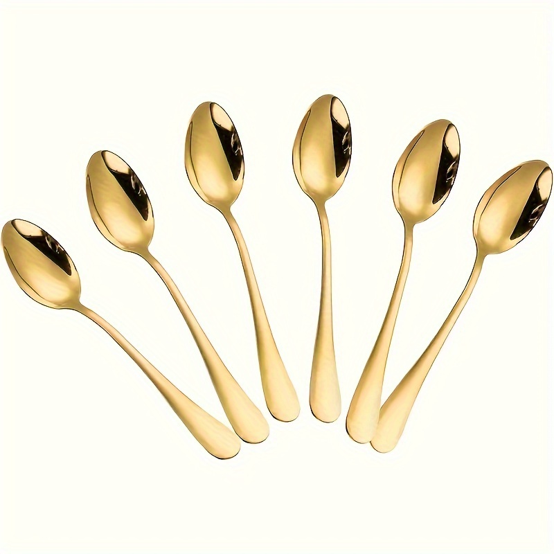Image of 6pcs Golden Stainless Steel Spoons, Elegant And Durable Coffee Spoons, Desserts, Tea Spoons, Kitchen Gadgets Tableware For Restaurants, Food Trucks Cafes