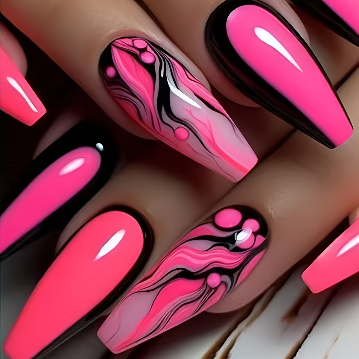 TEMU 24pcs Fluid Baddie Press-on Nails, Sweet And Long Stiletto Press-on Nails, Removable False Nails For Manicure