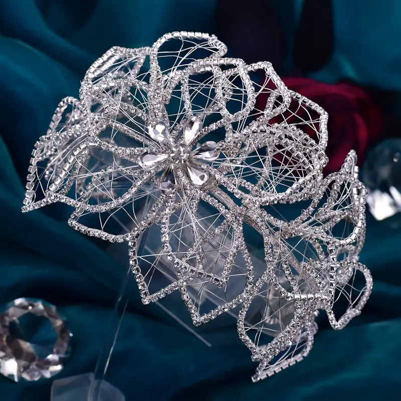 элегантные винтажные свадебные украшения из роскошного серебристого кристалла на свадьбах и элегантных украшениях, великолепная прическа для банкета, аксессуар для прически, подходящий для фотосессий на день рождения, выступлений и модных показов, ободок 256 в большом размере, детали 1
