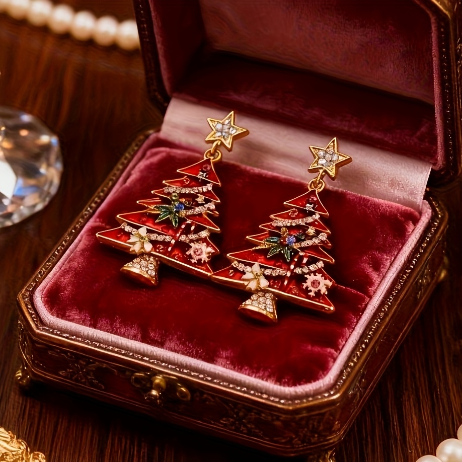 Women's Blingbling Enamel Christmas Tree Dangle Earrings