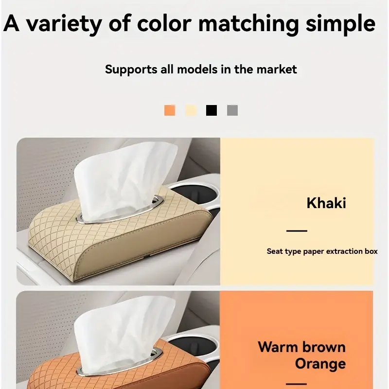 heavy duty pu leather car tissue box organizer beige mounted tissue dispenser with for front rear seats compatible with most vehicles luxury interior accessory Product details 4