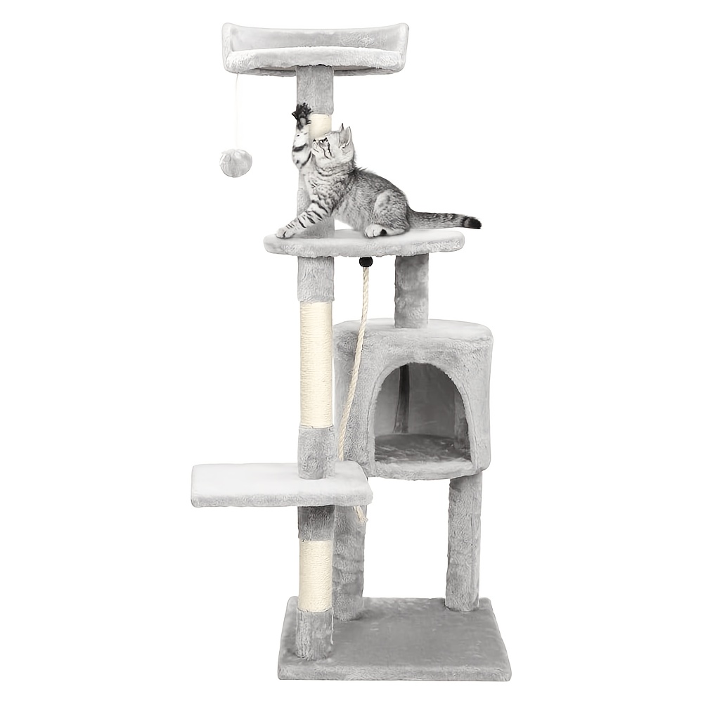 Image of Scratch Tree 122 Cm, Slim Cat Tree, Platforms, Cat Basket, , Scratch-resistant And Easy To Clean, Made Of Natural Sisal Rope, For Large Cats And Multi-cat Households