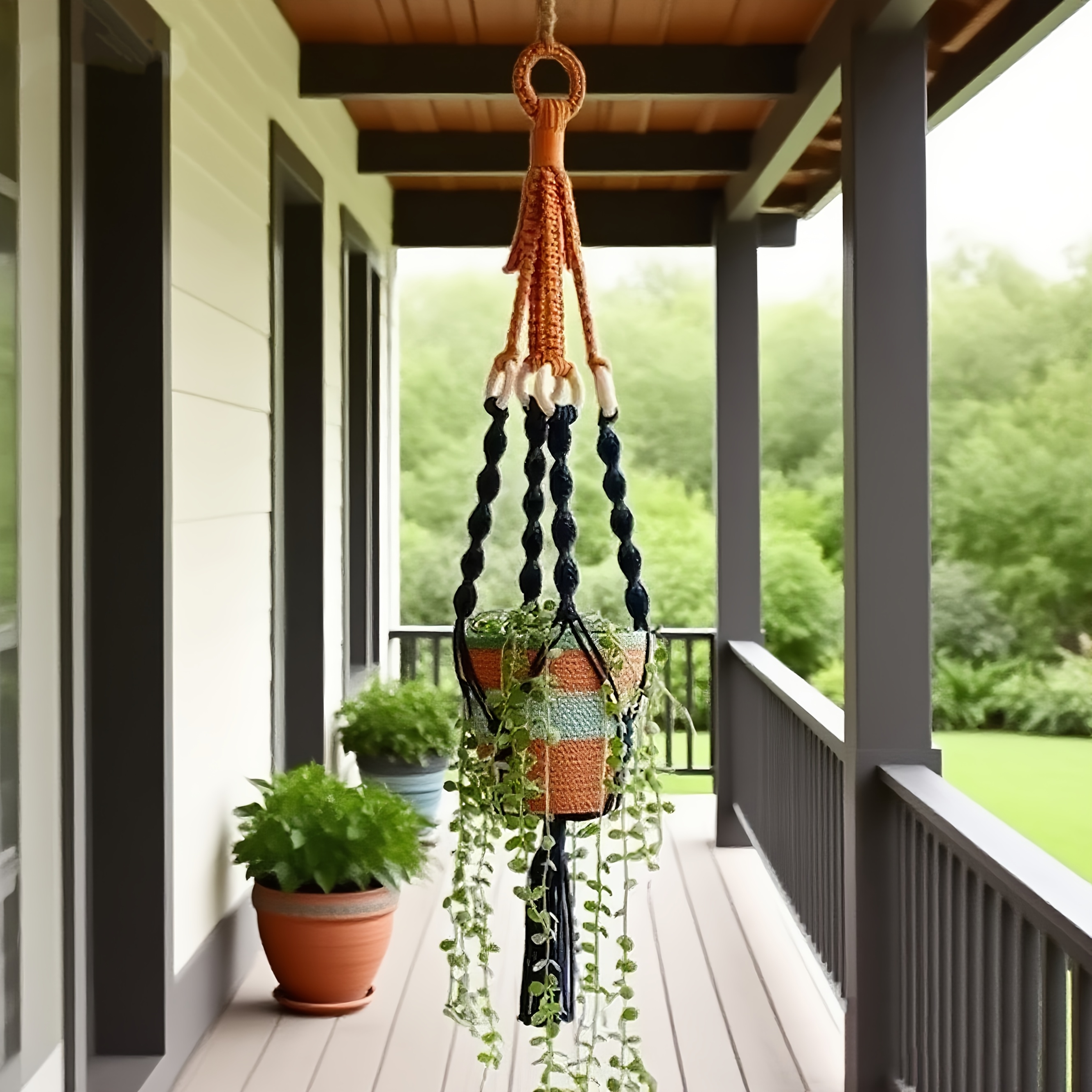 E-shop Hängender Pflanzenkorb im Boho-Stil - Leichter und langlebiger Hänge-Blumentopf für Innenräume mit verschiedenen Farben und Quastendetails,