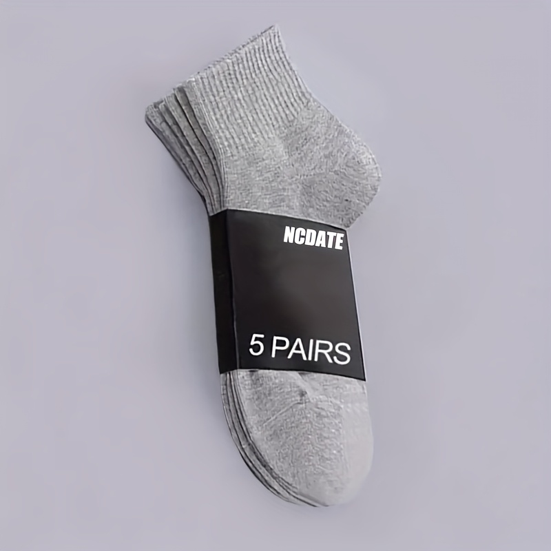 TEMU 5 Pairs Men's Breathable Sports Socks - Soft And Comfortable Low-cut Design With Letter Print, Sweat-absorbent Polyester Blend, Suitable For