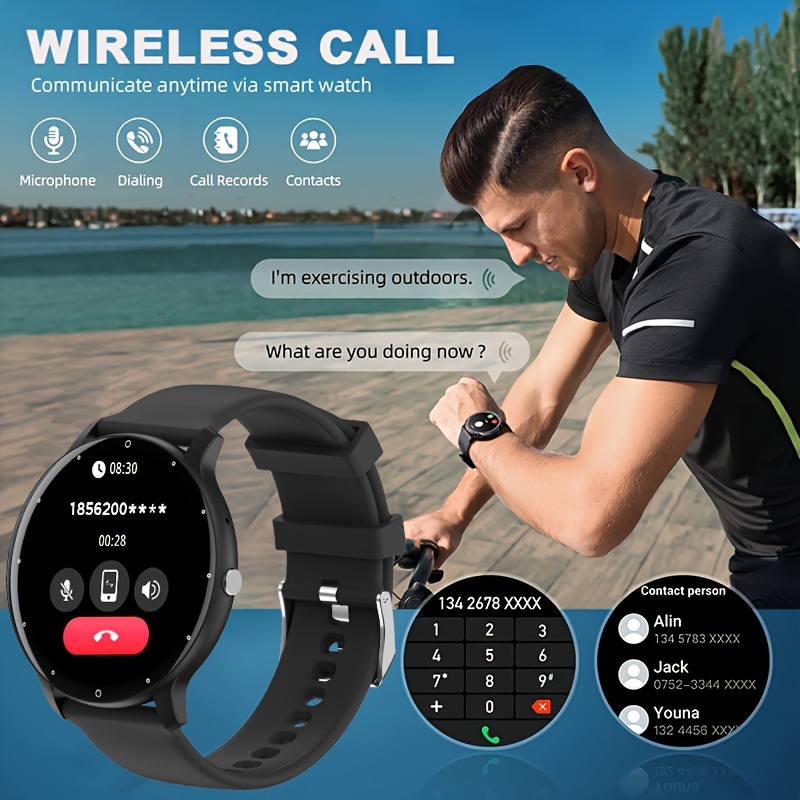   smart watch for men and women 1 28 full     round dial motion   alarm clock weather     message reminder usb charging rechargeable lithium polymer battery silica gel strap wireless party smartwatch details 3