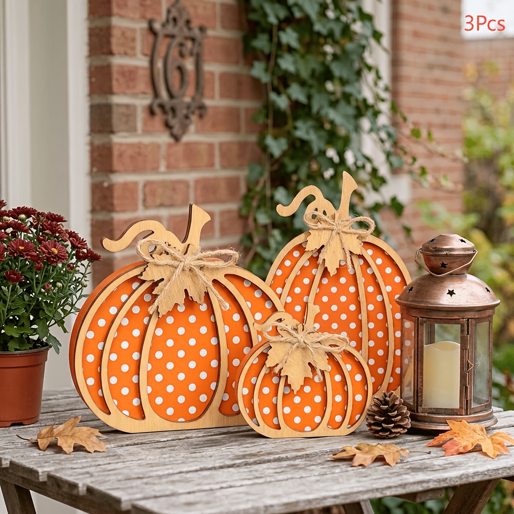 TEMU 3pcs Wooden For Pumpkins, Pumpkin Desktop Decorations, 3 Different Sizes Of Pumpkins, Used As A Centerpiece For Halloween, Fall, And