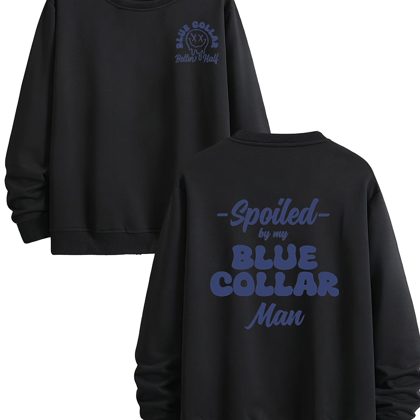 

Blue Collar Man Round Neck Printed Hoodie, Spring And Autumn Micro Elastic Long Sleeved, Patterned Casual Hoodie, , Sports Style, Retro Style Top