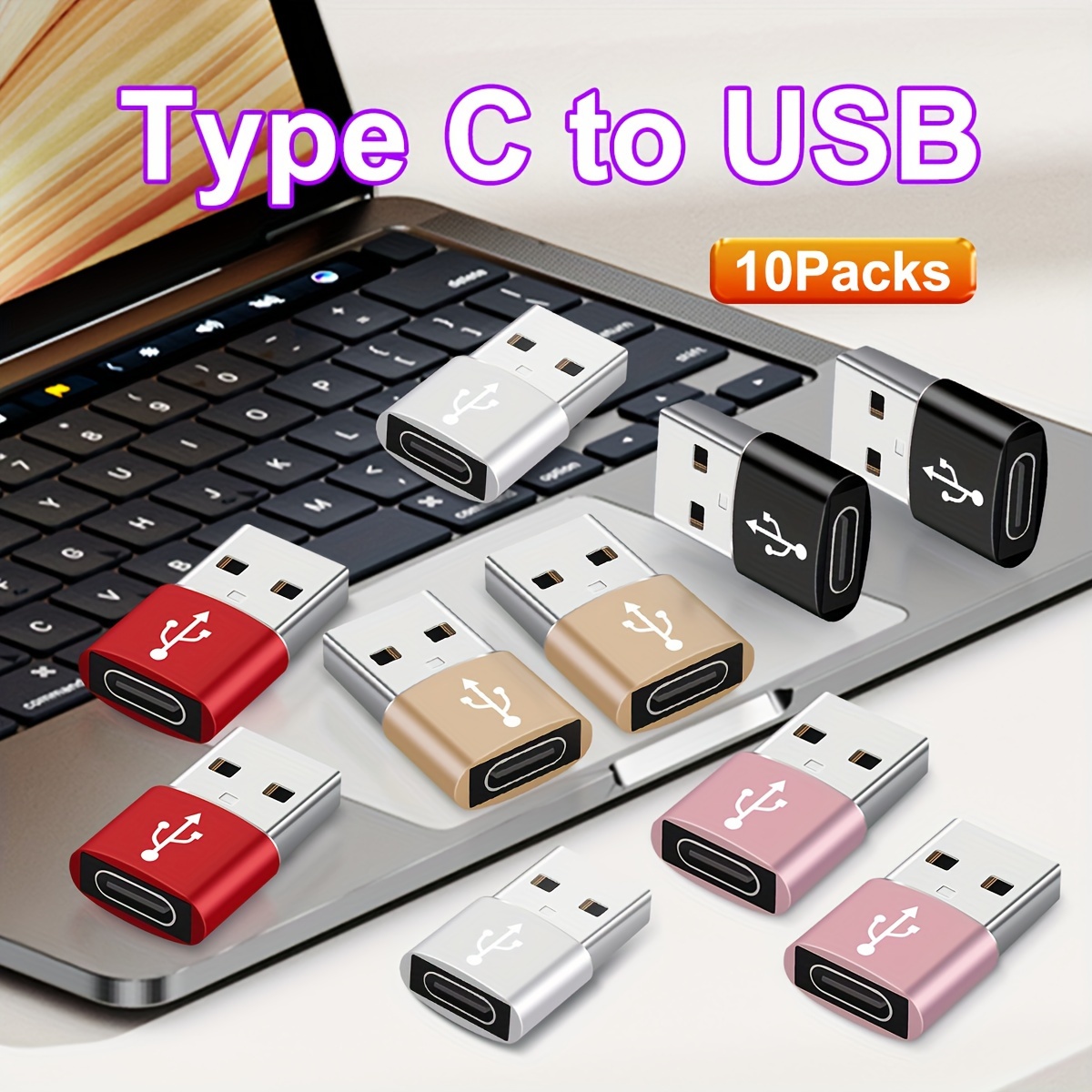 

10-pack Usb C Female To Usb Male Adapters: Type C To Usb A Charger Converter For Iphone, Samsung Note 20 S24 S23 S22, Airpods, Ipad Pro