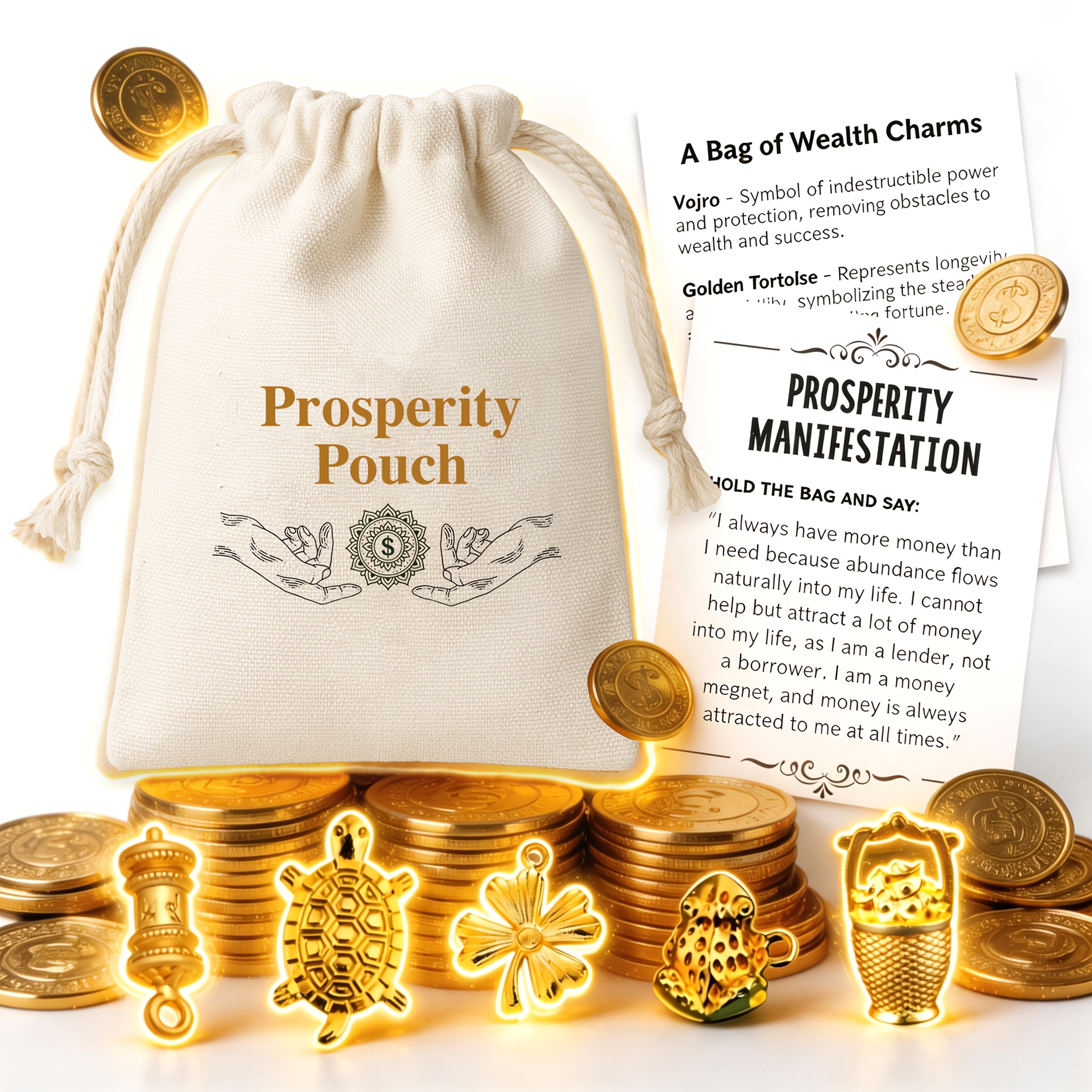 Image of Wealth Pouch With 5 And Mindfulness Card, Manifestation Gift Set For , Good Luck Tokens For Daily Affirmation, Self-care Or Spiritual Gift