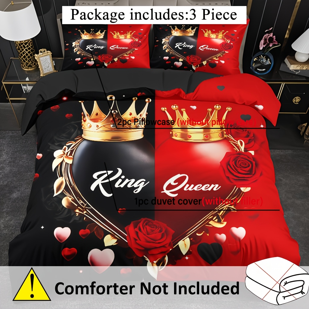 3pcs comfortable   theme bedding set soft high definition   cozy romantic black and red   gift   use machine washable 1 duvet cover 2 pillowcases no filling Product details 1