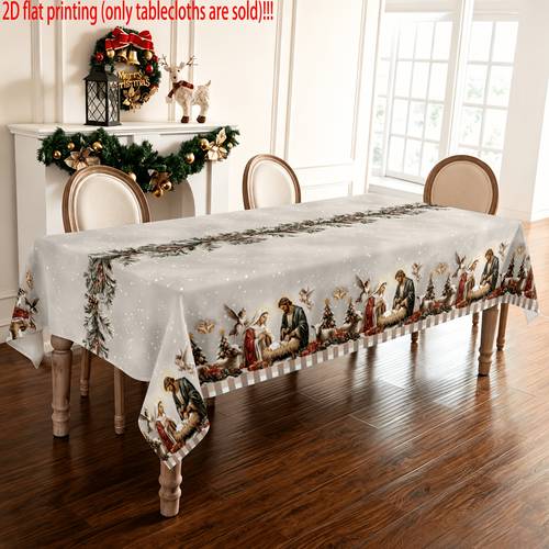 1 christmas rectangular tablecloth christmas scene nativity christmas decorative tablecloth dining tablecloth for indoor outdoor use decoration suitable for christmas a festive atmosphere