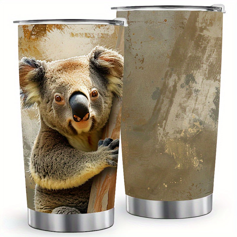 

1pc 20 Oz Stainless Steel Tumbler Koala Pattern Vacuum Insulated Coffee Cup Koala Lover's Gift Gifts For Friends And