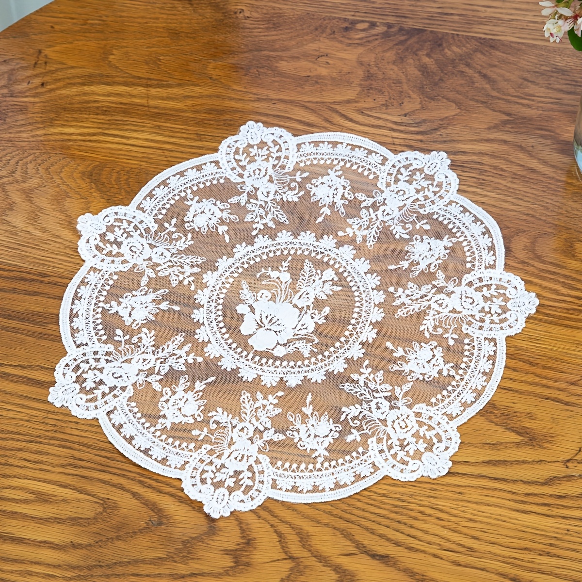 4pcs Lace Placemats Table Mats White Washable, Elegant Vintage Embroidery For Wedding Hotel Kitchen Christmas Daily Use