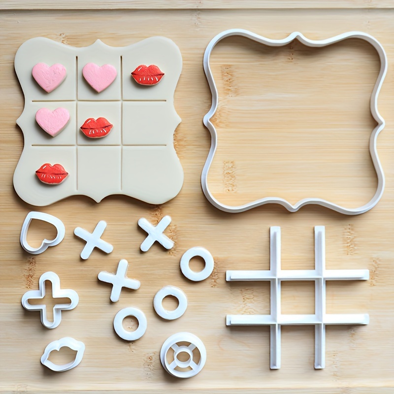 

6pcs Zizi Valentine's Day Cookie Cutter Set - & Love Mouth Designs, Includes Checkerboard & Chess Pieces, Plastic, For Romantic Baking & Crafting