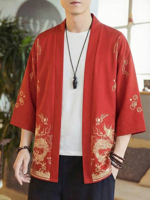 item picture chinese style dragon print cardigan shirt in multiple colors and sizes made of lightweight polyester fiber casual summer loose fit with e cape style harajuku easy to care for chinese size
