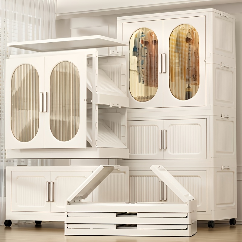 Wardrobe Storage System, Large Capacity Stackable Cabinet with Lid