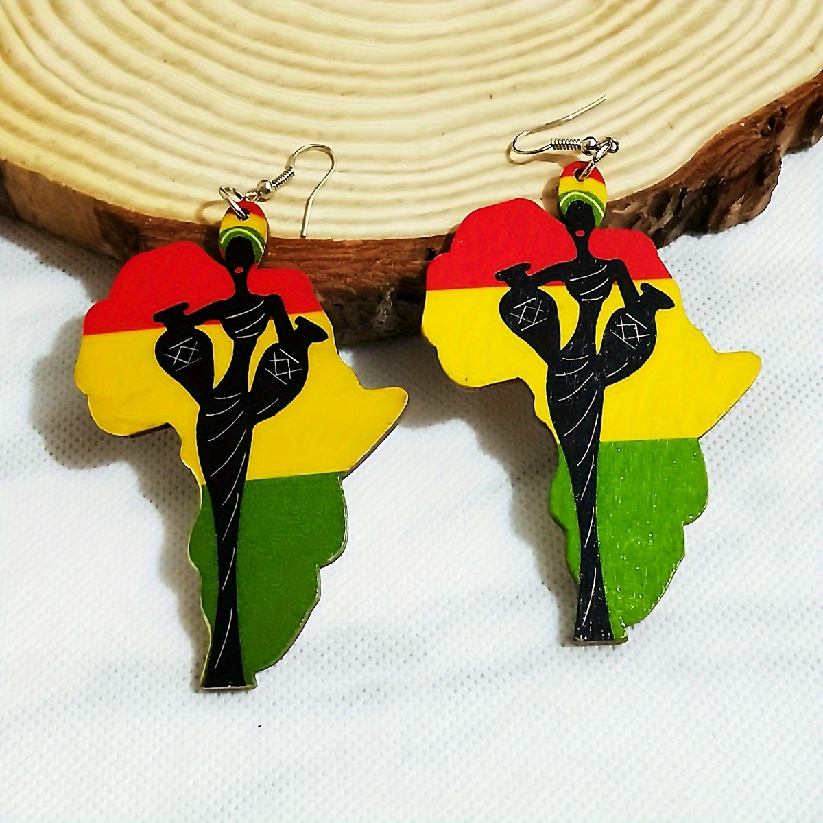 African Pattern Geometric Map Drop Earrings
