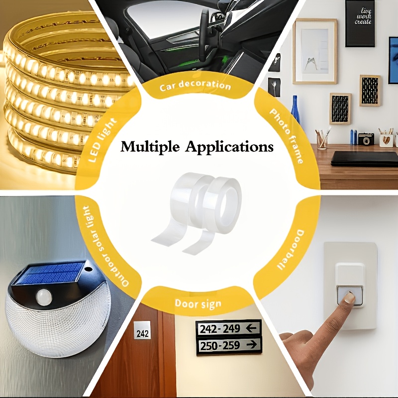 2-Pack Super Strong Double-Sided Tape, Reusable, High-Strength No Residue, Suitable for Home, Office, Car, Hand-Painted Wallpaper, and More - 32+ Uses Including Wall Hanging Decor, DIY Projects, Multi-Purpose Adhesive, Durable Sticky Strips