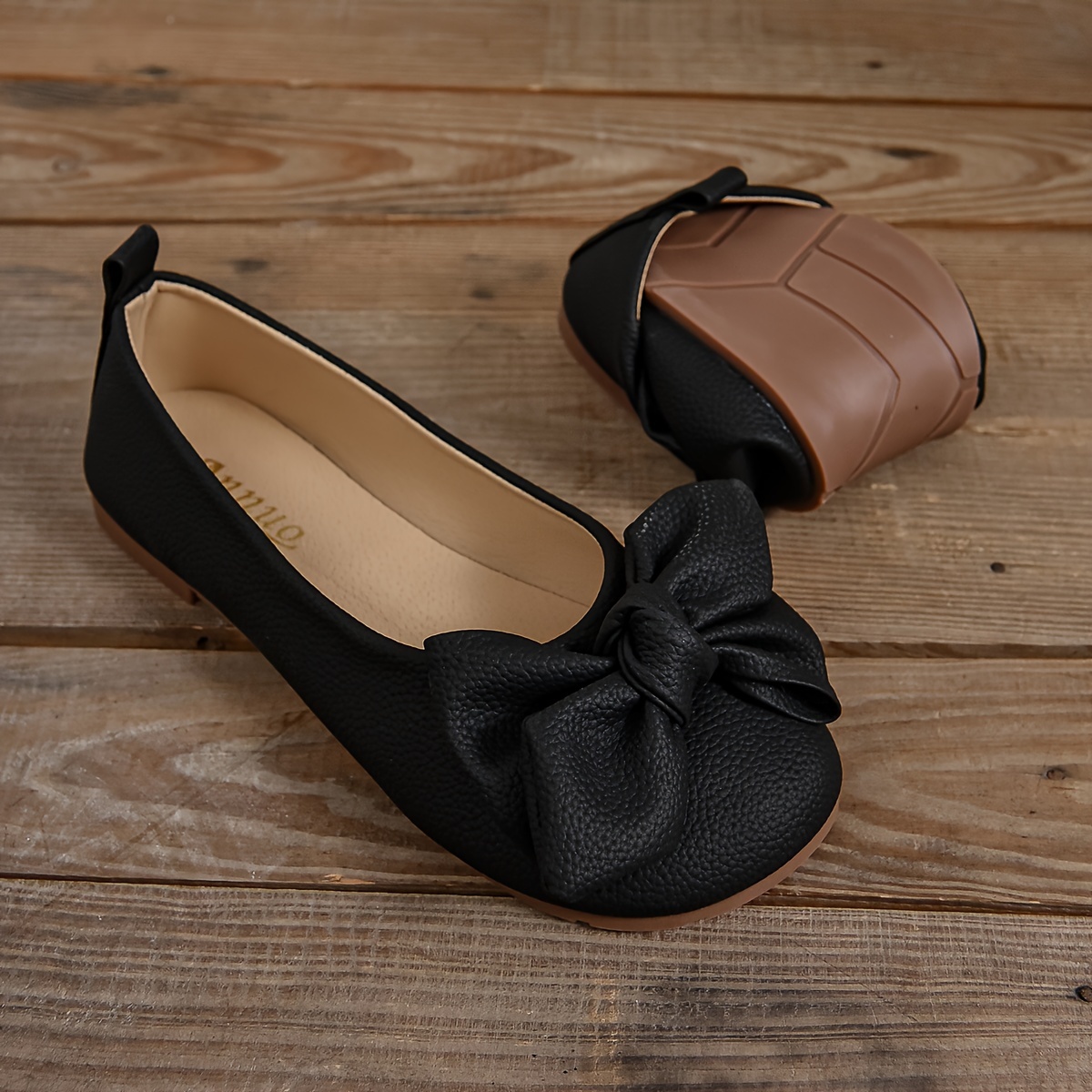 women s solid color elegant flats bowknot decor slip details 1