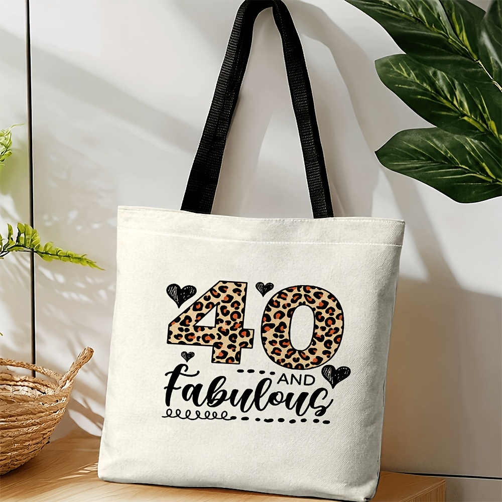 TEMU Women's '40 And Fabulous' Crossbody Tote Bag - Leopard Print & Black Hearts Design With '40' Number, Machine Washable Suitable For Birthdays,