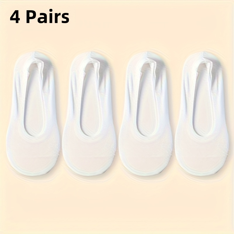 E-shop 4 Paar Damen Atmungsaktive Mesh Socken mit Silikon Grip - Ultradünne, Rutschfeste Unsichtbare Bootssocken in Weiß - Perfektes Geschenk für